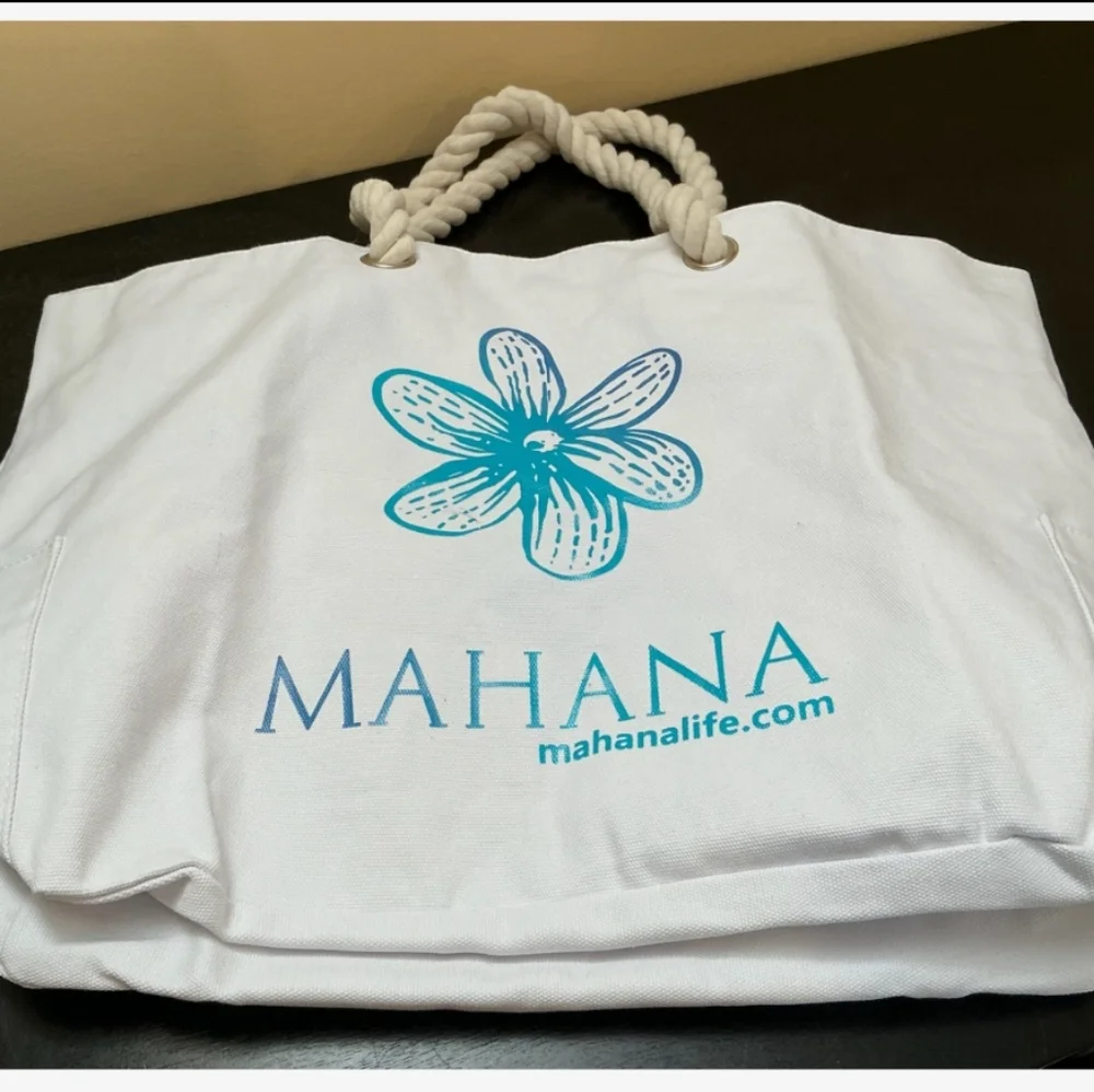 Mahana Canvas Beach Tote with Woven Rope Handles and Flower Motif - Picture 11 of 11